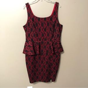 Torrid Rebel Wilson Red Black Lace Dress Womens Size 12 Peplum Party Evening